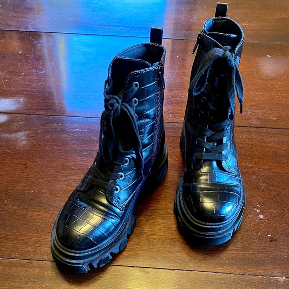 Nine West Crocodile Lug Combat Boot in Black - Picture 6 of 8